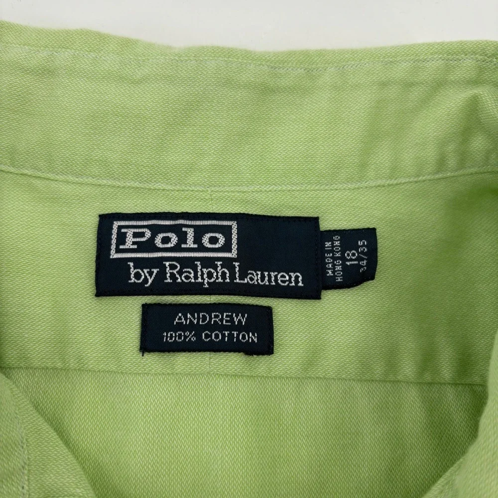 Polo Ralph Lauren Andrew Shirt Mens 18 34/35 Lime Green Cotton Button Down Logo